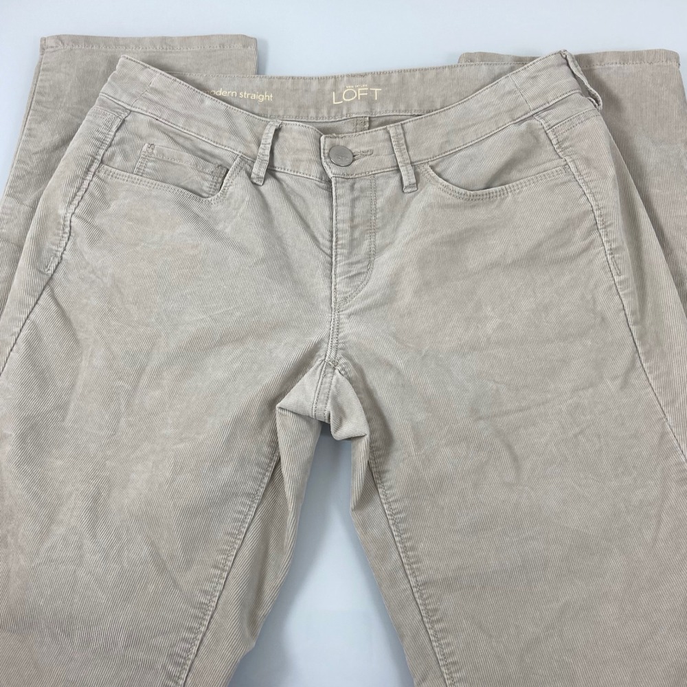 LOFT Women 26/2 (Ruler 28) Tan Modern Straight Corduroy Pants Mid Rise Stretch